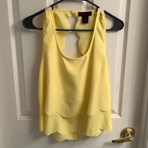Material Girl yellow open back scalloped spring blouse top